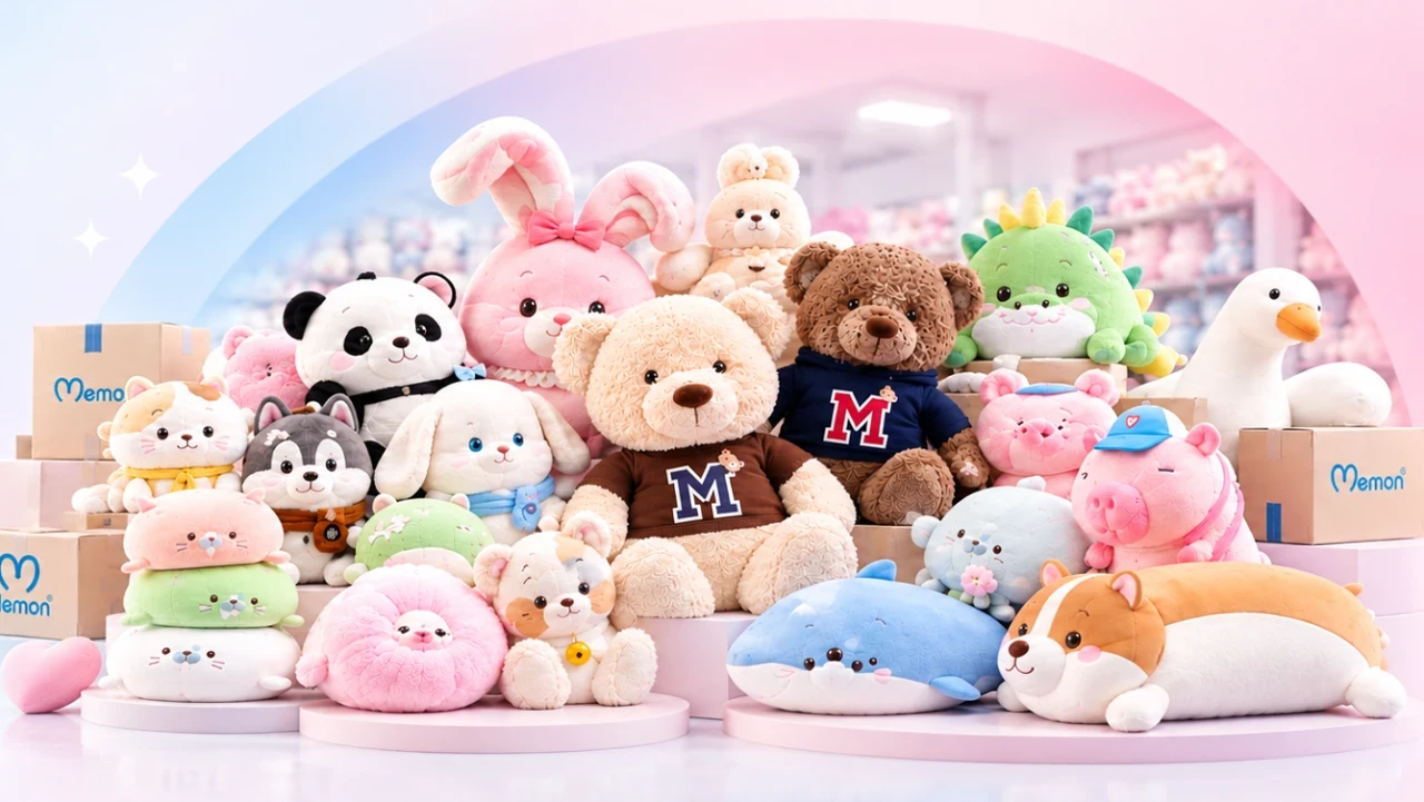 Gấu bông, thú bông sẵn kho sỉ Memon: teddy áo chữ M, thỏ, gấu trúc, hải cẩu, capybara