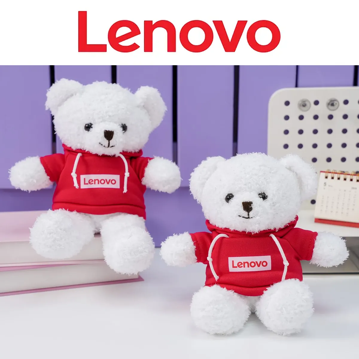 Gấu trắng áo hoodie in logo Lenovo