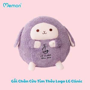 Gối Chăn Cừu Tím Thêu Logo LG Clinic