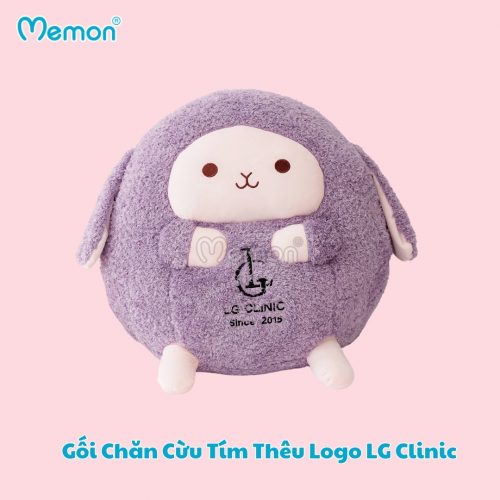 Gối Chăn Cừu Tím Thêu Logo LG Clinic