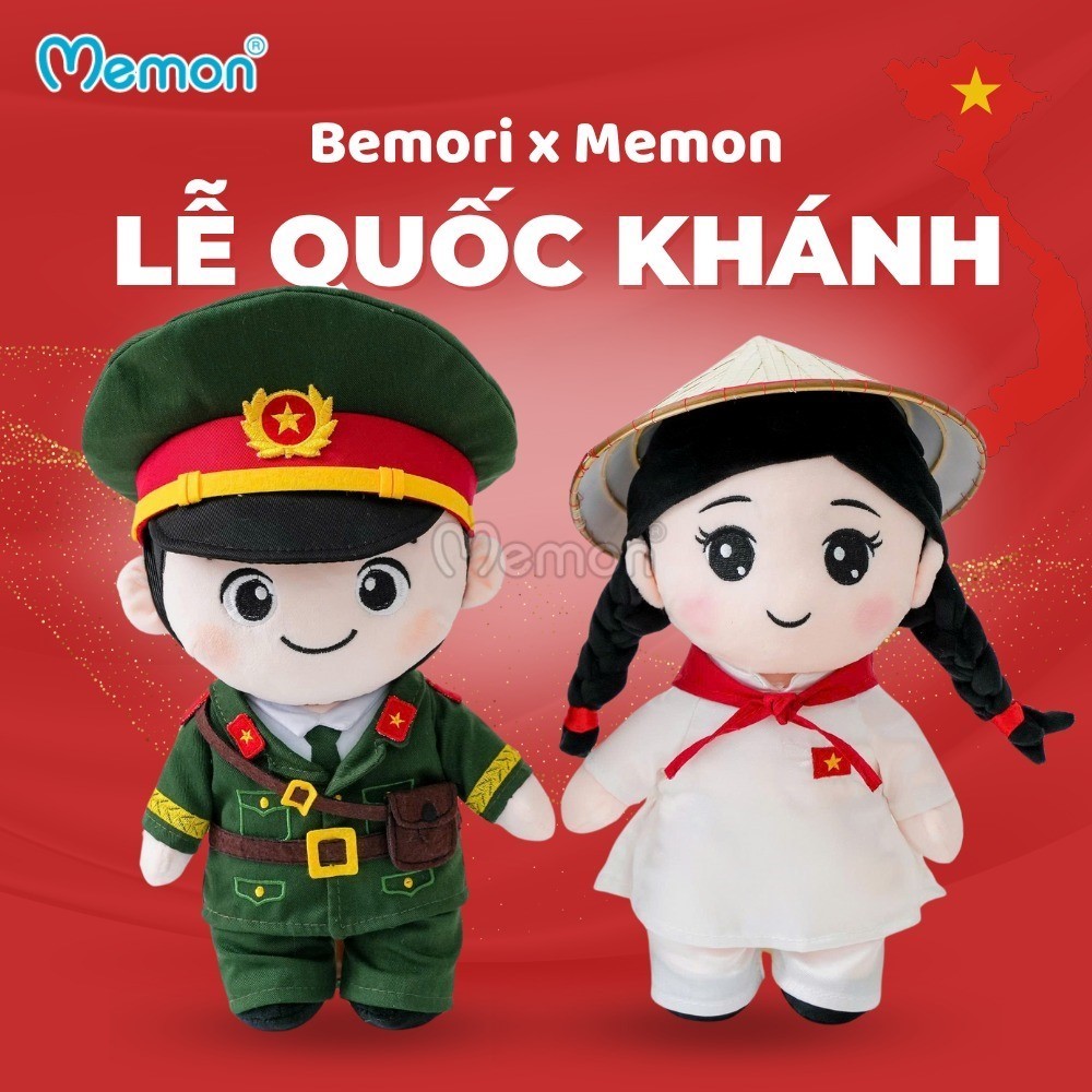 Thiết kế gấu bông theo yêu cầu – Gấu bông chú bộ đội & cô gái Việt Nam Mừng Quốc Khánh 2/9