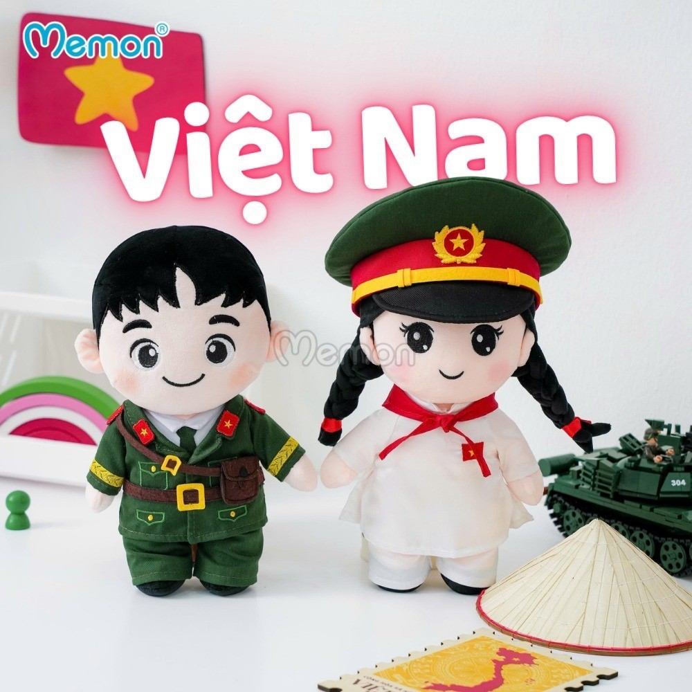 Chú bộ đội khoác áo xanh và cô gái Việt Nam